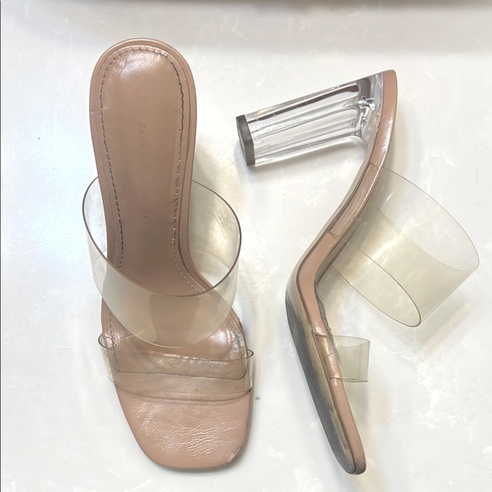 Zara Tan Clear High Heeled Sandals 38 - 7.5